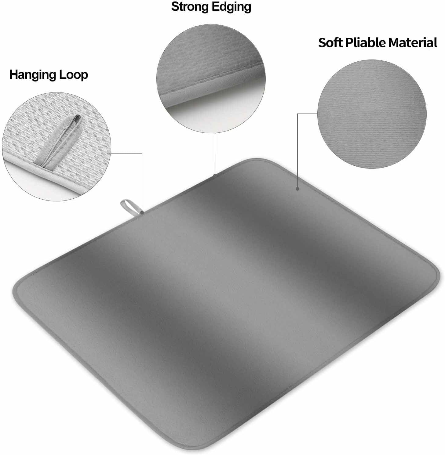 Dish Drying Mat Set of 2 Gray Gradient Texture Microfiber Absorbent Reusable Washable Dish Drying Rack Mat Abstract Ombre Grey Coffee Mat for Coffee Maker Bar Kitchen Countertops 18x24inch