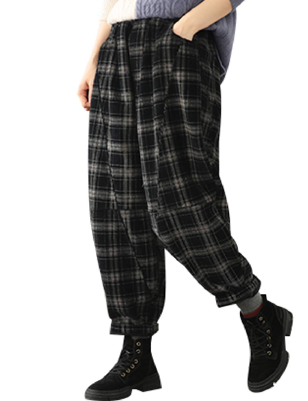 Damen Winter Haremshose Karierte Hose mit Fleece