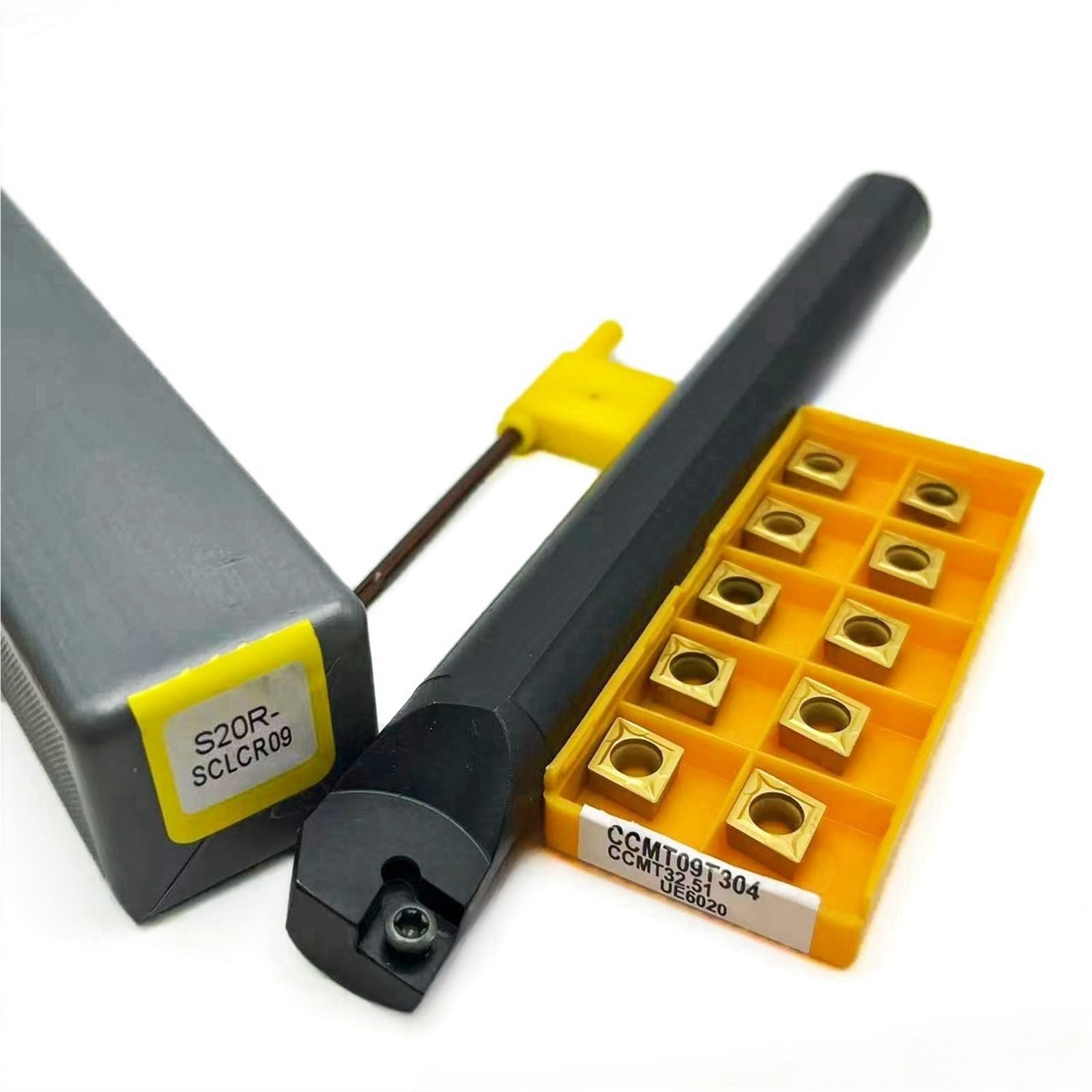 1 barra di alesatura interna per tornio S10K-SCLCR09 S12M S14N S16Q S20R con 10 inserti in carburo CCMT09T304 (S12M-SCLCR09 CCMT09T304 UE6020) (S20R-SCLCR09, CCMR09, CCMT09, CCM6020) CMT09T09T304
