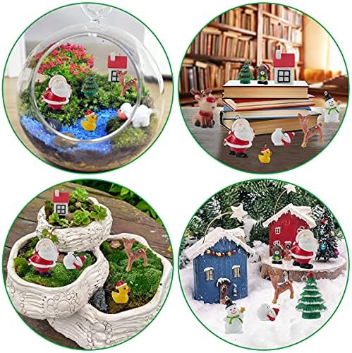 Auniq 24PCS Christmas Miniature Ornaments, Mini Resin Xmas Gift Decoration Kit Snowflake Snowman Santa Christmas Tree Candy Cane Elk Mini Christmas Figurines DIY Accessories for Hanging with Strings
