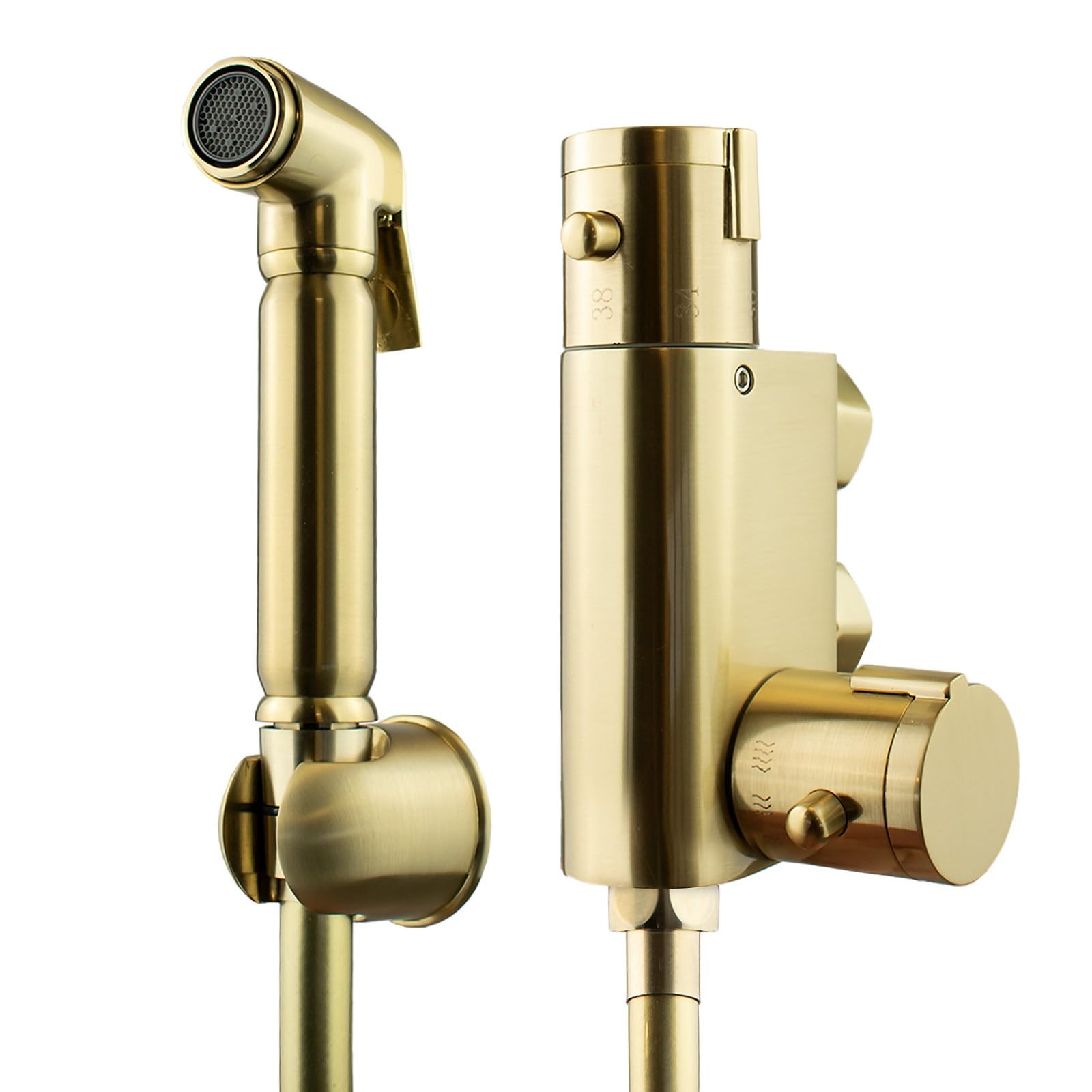 Handheld Bidet Sprayer for Toilet – Muslim Shower Toilet Bidet Sprayer Kit, Portable Bidet Spray, Jet Spray for Toilet, Bidet Attachment for Toilet, Bidet Bottle Style Cleaning Spray (Brushed Golden)