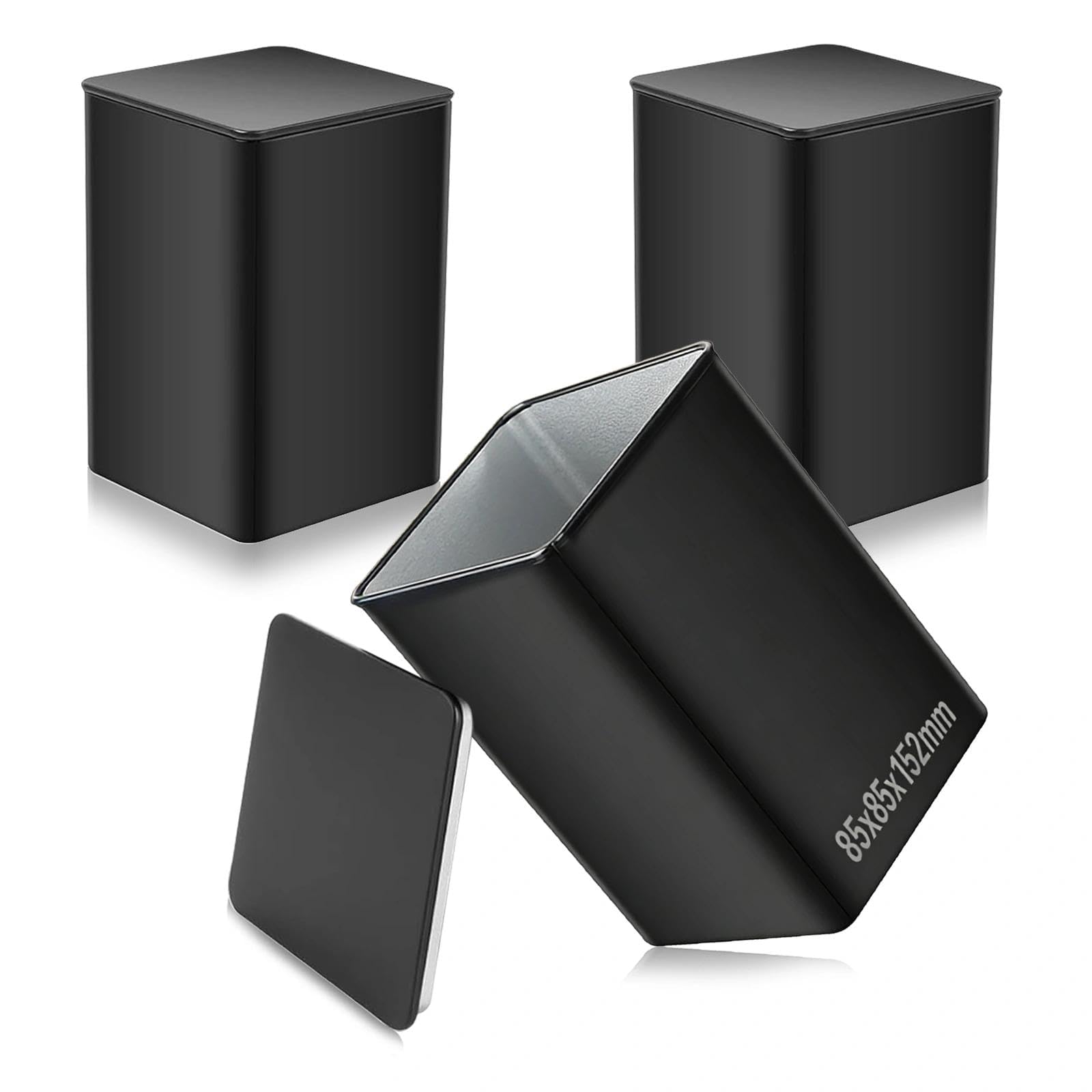 Teedosen Klassische Eckige, 3 Stück Teedosen für Losen Tee, Vorratsdose Metall mit Deckel, Tee Aufbewahrung Losen Schwarz Kaffeedosen 85 x 152 mm für Kaffee Zucker Oder Gewürze