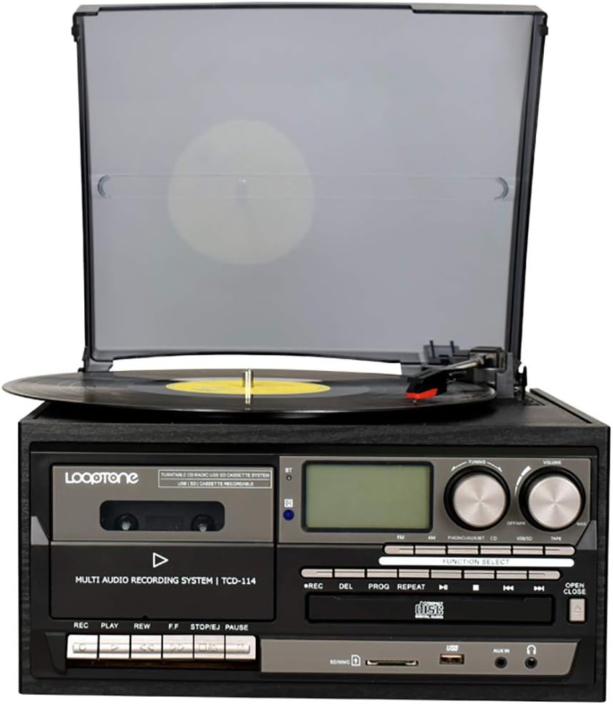 giradischi a tromba con cassette cd