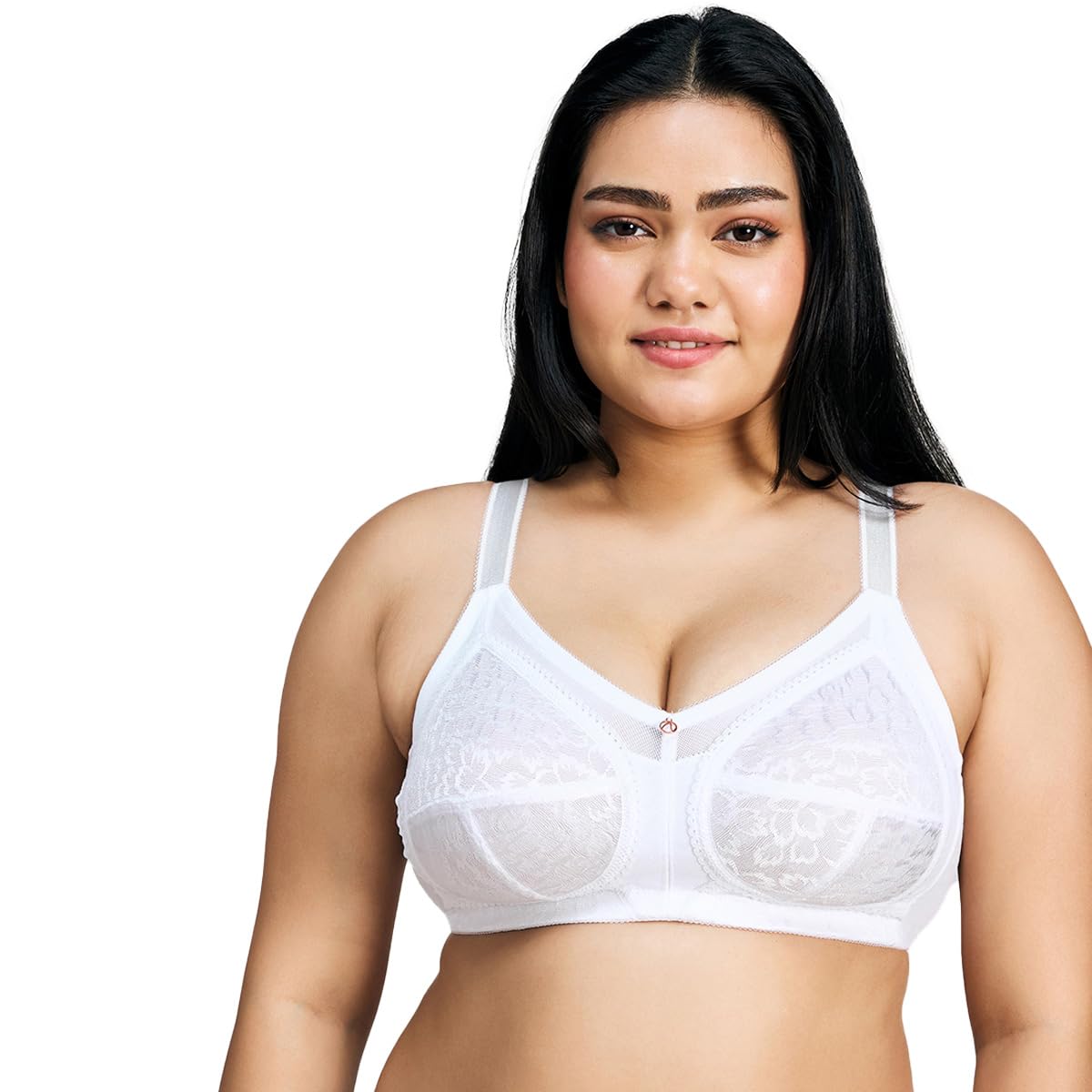 NYB033 Nylon Blend Non Padded Non Wired Lace Full Coverage Bra No Bulge Wide Straps (Plus-image-22