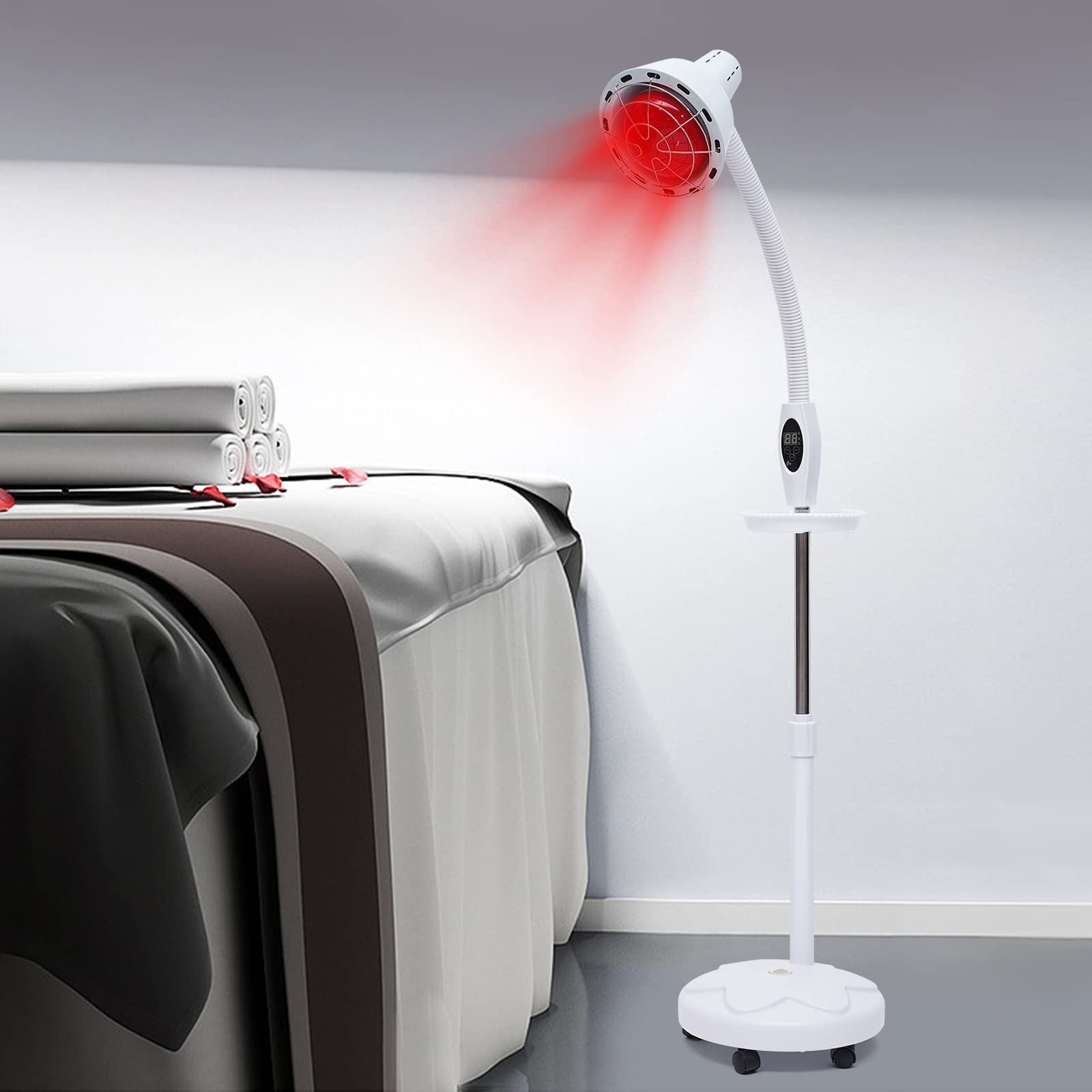 Profesjonalna lampa na podczerwień, 275 W, czerwona lampa terapeutyczna, reflektor stojący, ze stojakiem czasowym, lampa stojąca, do leczenia przeziębienia i napięcia mięśni