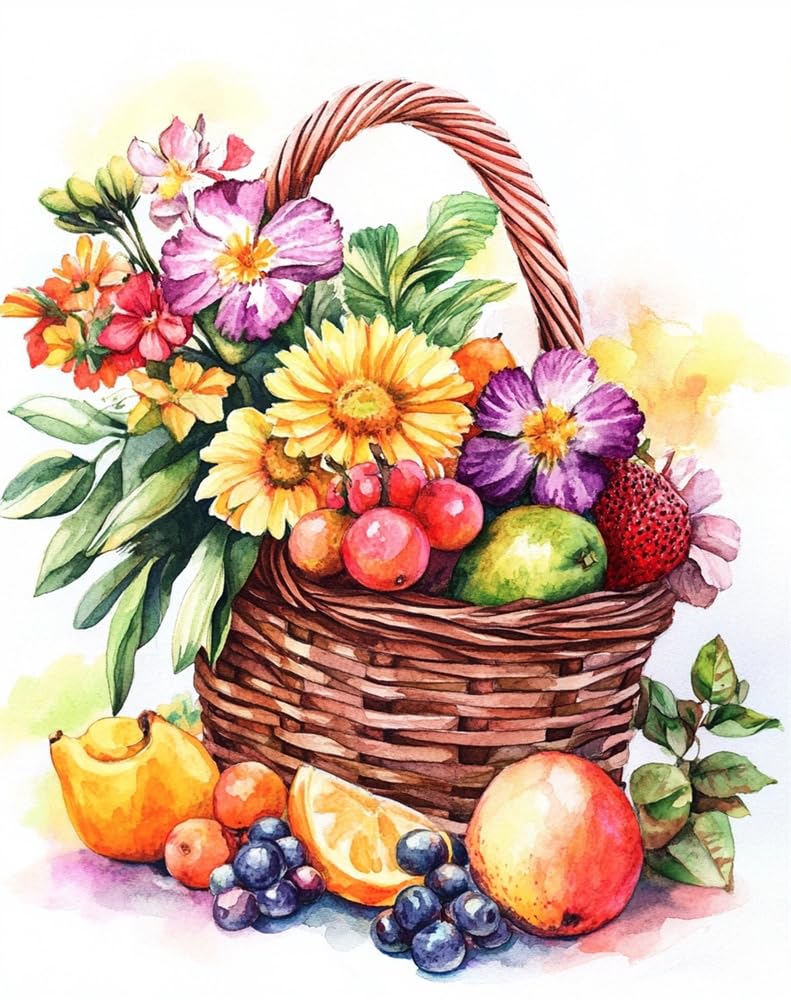 Henypt DIY Bead Embroidery Kit Fruit Basket and Flowers –9Ct Cross Stitch Set with Pre-Printed Cloth, Colourful Beads & Needle, Easy Craft Kit for Adults, Beginners & Hobby Lovers