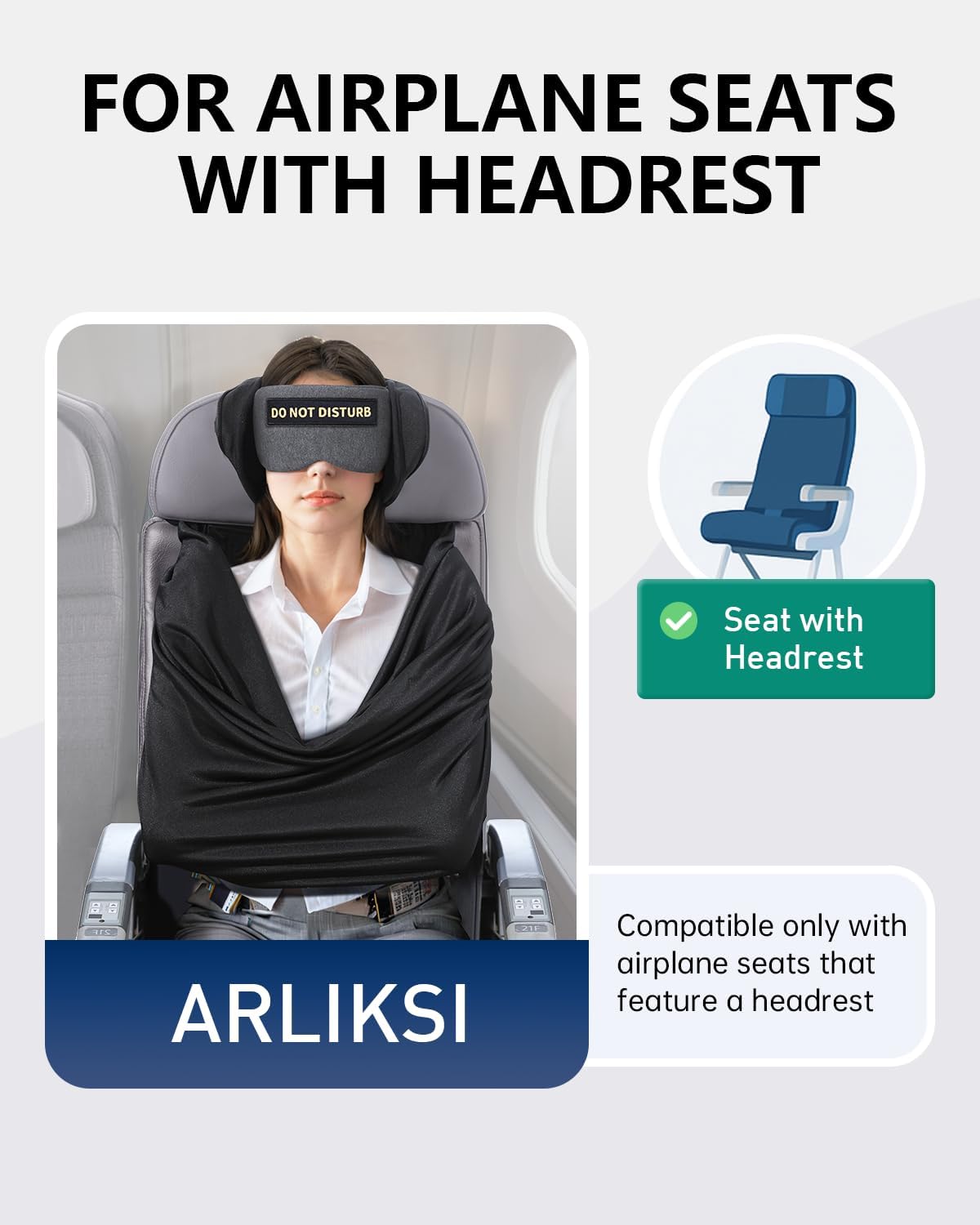 Travel Pillow and Blanket Set, Compact Airplane Pillow Bag with Eye Mask for Long Flights Sleeping, 360° Support Head Strap Travel Essentials for Plane Car Sleep Neck Upright, Stop Head Drop(Grey)