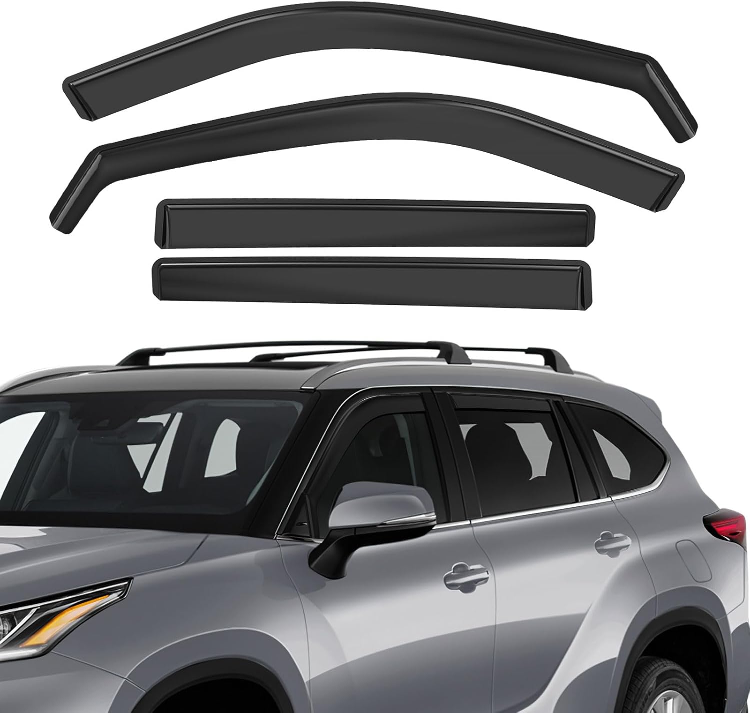 in Channel Rain Guards Fit for Toyota Highlander 2021 2022 2023 2024, Durable Side Windows Sun Rain Guard, 2021-2024 Highlander Wind Deflectors, 4 PCS Fit for Toyota Highlander 2021-2024