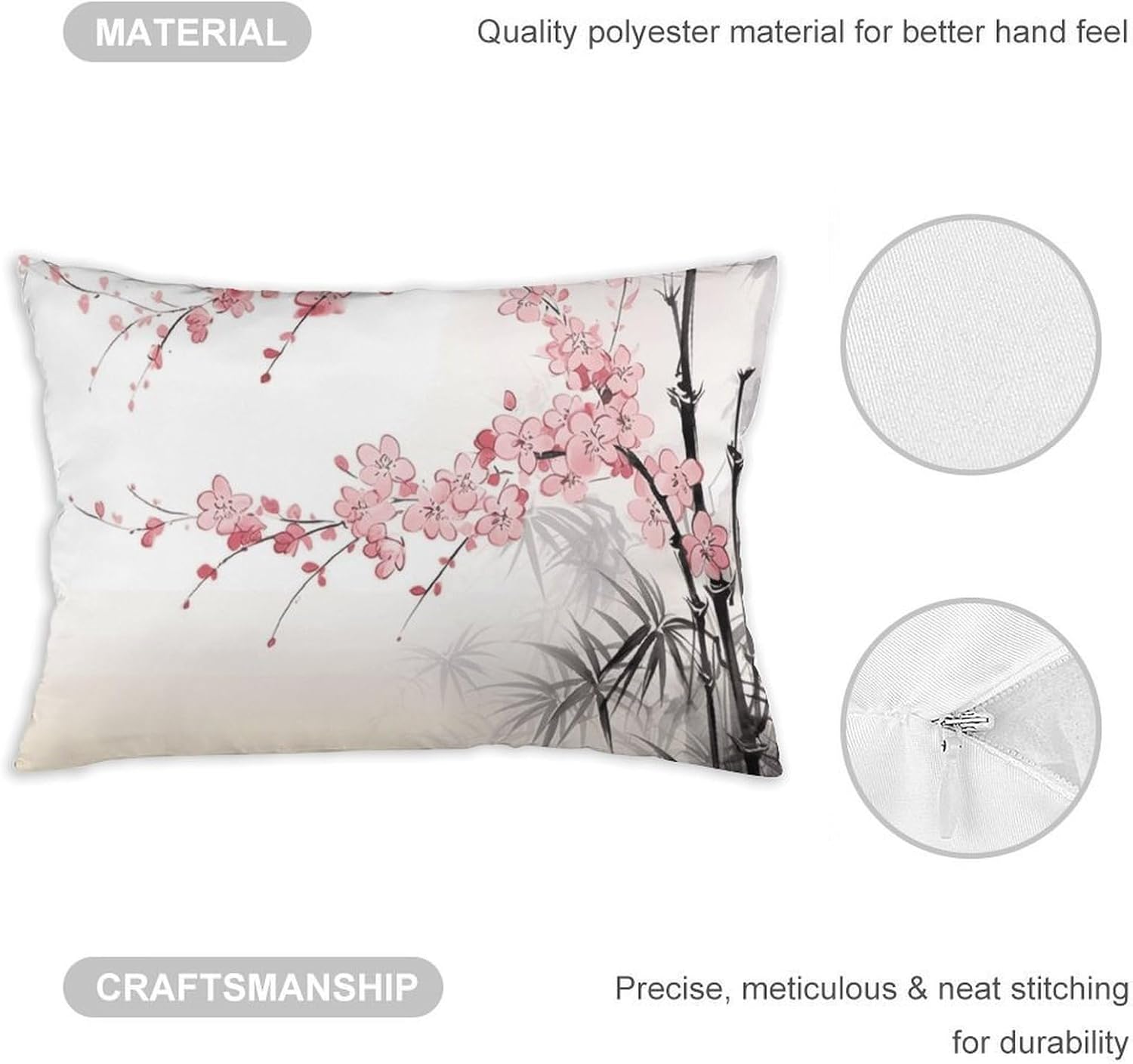 Cherry Blossoms Tree Zen Pillow Cases Queen Size Set of 1 Soft Comfortable Throw Pillows Covers Decorative Pillowcase with Zipper Bed Cushion Covers for Couch Sofa Bedroom 12 "x20