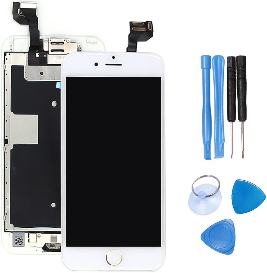 For iPhone 6S LCD Display Touch Screen Digitizer Glass Lens with Camera and Home Button Assembly Repair Replacement with Tools (4.7) inch White With Gold Home Button
