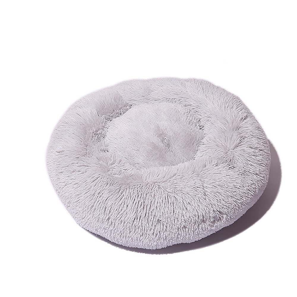 Lukery Dog Cat Donut Bed, Fluffy Plush Puppy Kitten Cuddler Round Bed, Warm and Soft Pet Cosy Anti Anxiety Beds for Small/Medium/Large Dogs (80CM,Light grey)