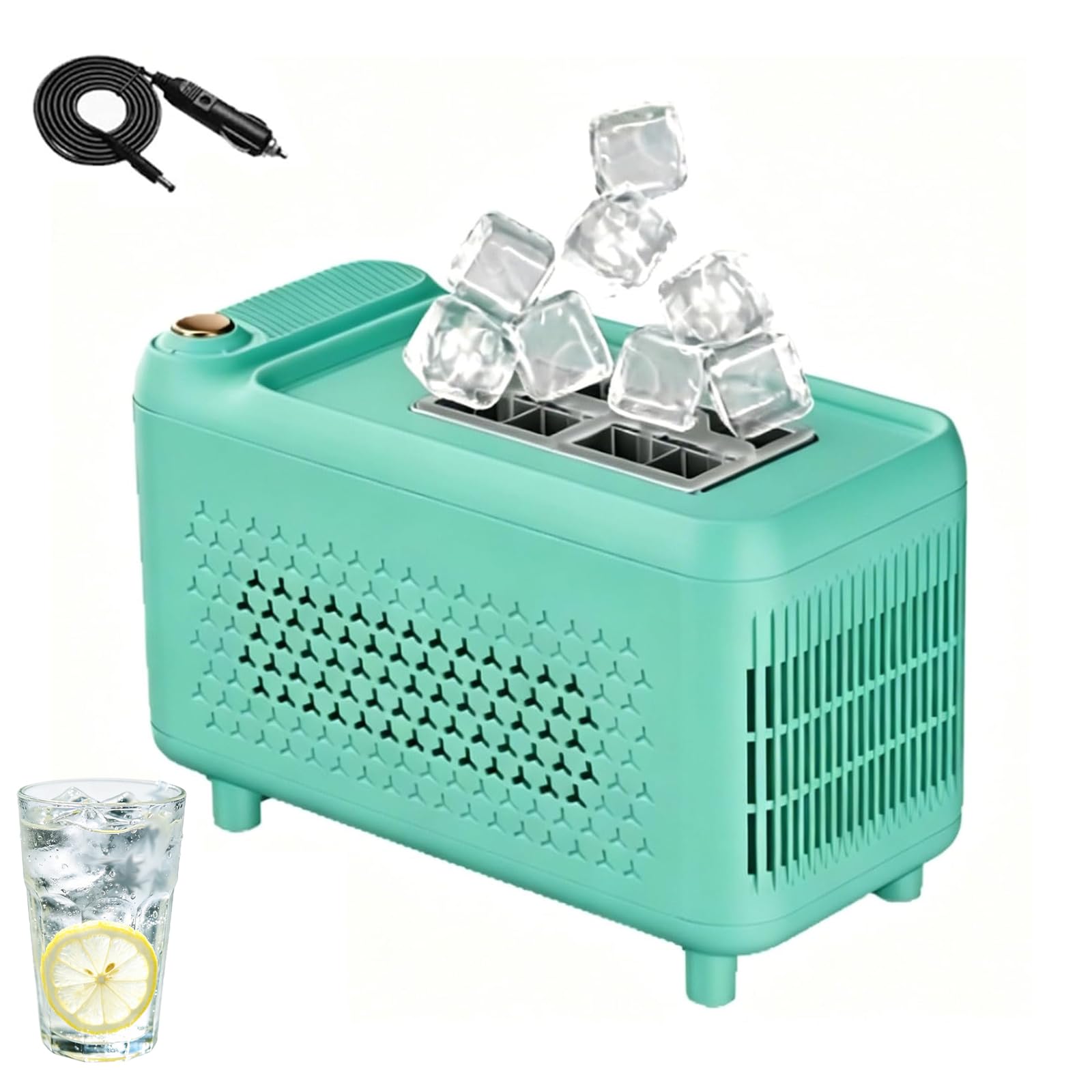 Elektrische Mini-Eismaschine für Autos, tragbar, 12 V Gleichstrom, macht 8 Würfel in 15–20 Minuten, Ein-Knopf-Start-Stopp, geringer Stromverbrauch, für Büro, Schlafsaal, Camping, Wohnmobil