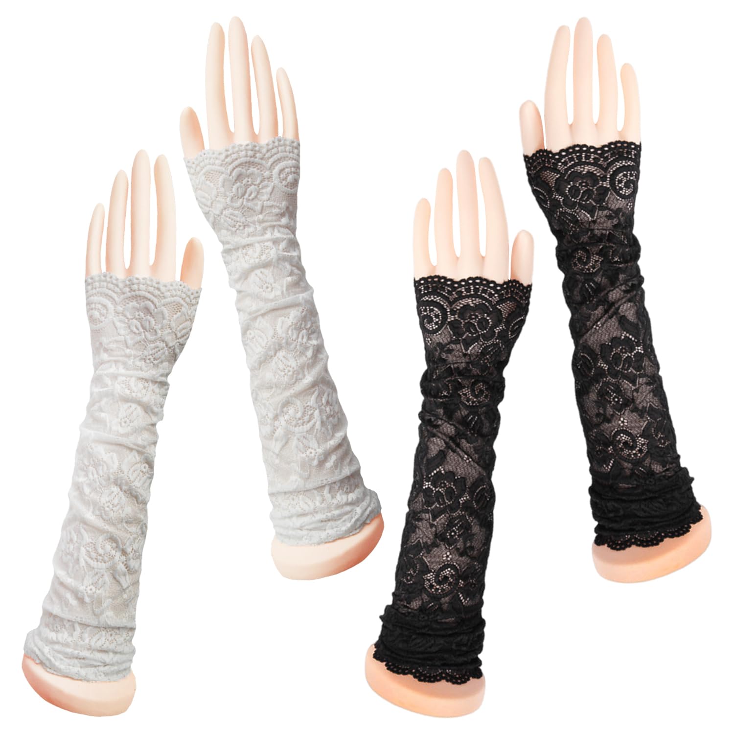 Nidhfg Unisex Black 2 Pieces Lace Sleeves, Long Gloves, Dress Gloves, Decorative Gloves, Ele Ladies Gloves.