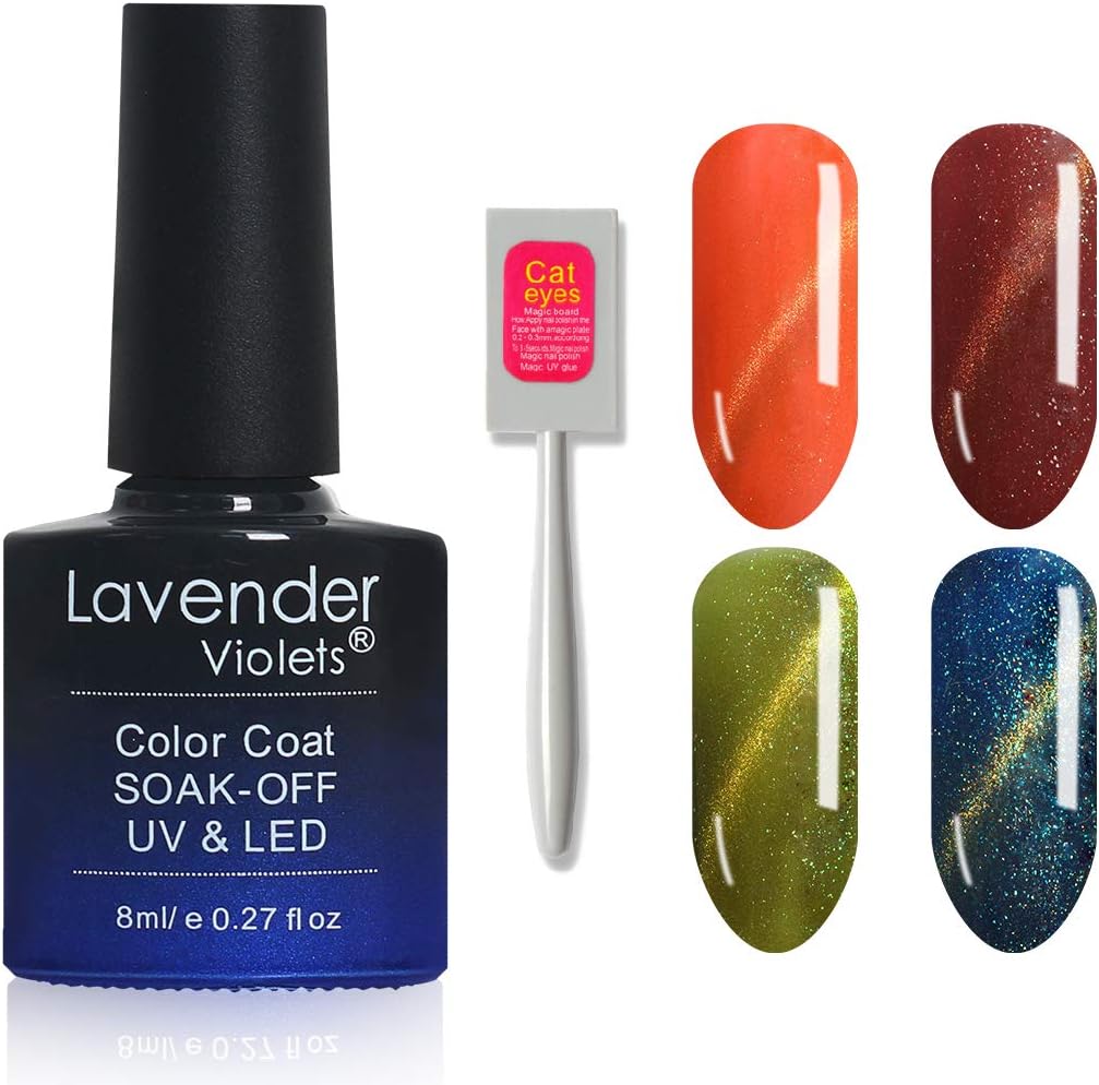 Lavender Violets Cat Eye Effect UV LED Soak Off Gel Nail Polish 8ml 4 PCS Set - Orange & Green