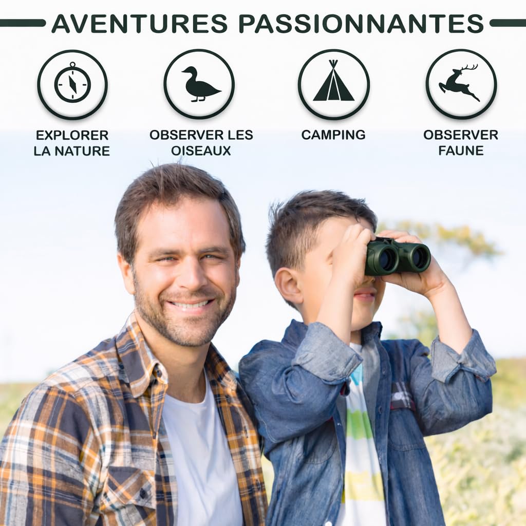Jumelles Enfant - Cadeau et Jouet Parfait pour Les Garcons et Filles - Grossissement 8X21 - Ensemble Complet avec Loupe & Boussole - Jeux et Jouet Exterieur pour 3-12 Ans Garcons & Filles