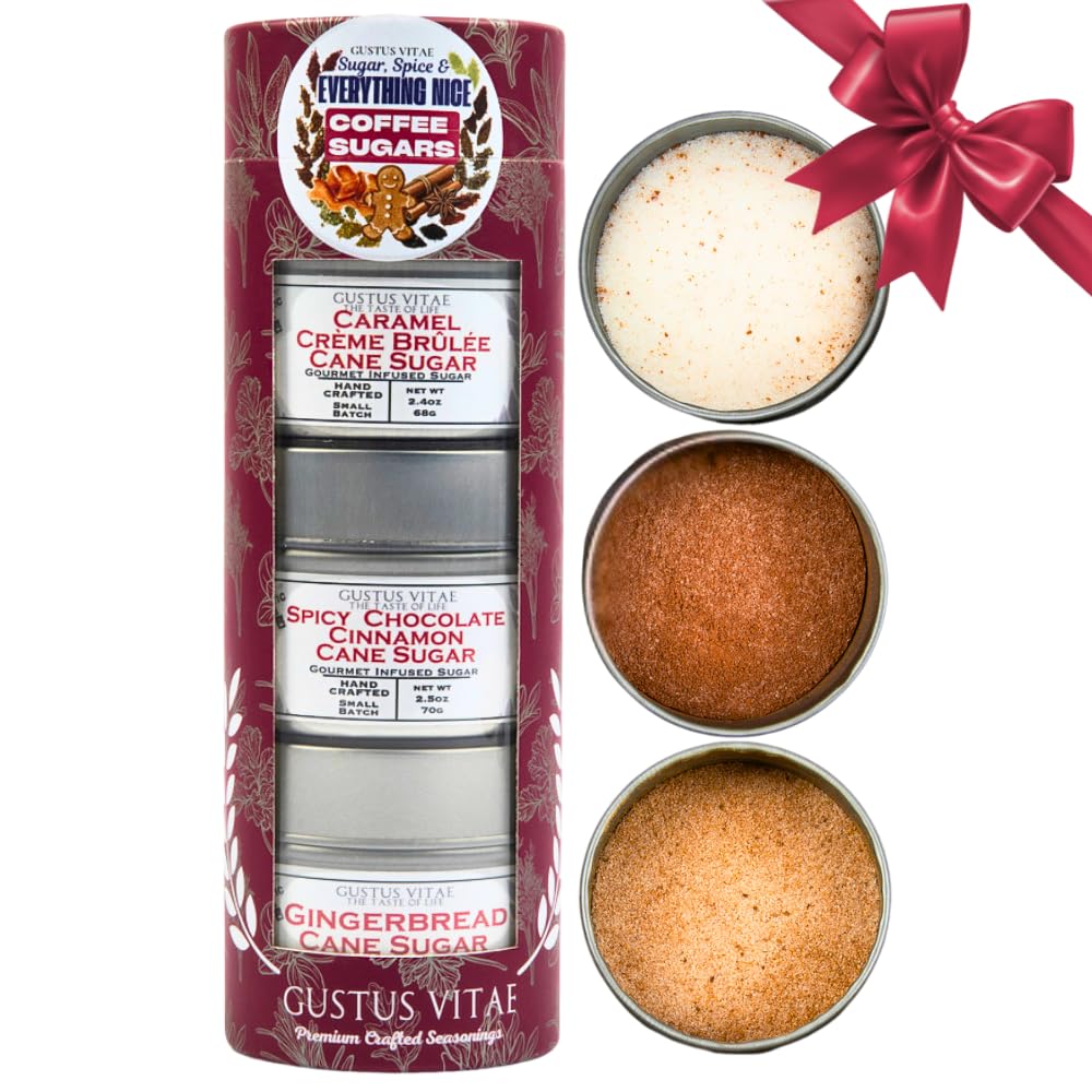 Coffee Sugars: Sugar, Spice & Everything Nice | Gift Packaged Set of 3 | All Natural, Non GMO Cane Sugars | Gourmet Coffee & Baking Sweeteners | Small Batch, Hand Made | Made in USA | No Artificial Ingredients, Authentic Infused | Artisanal Gift Pack |GLP-1 Friendly | Sustainably Sourced, Ultra Premium | Gustus Vitae | All Occasion Gift