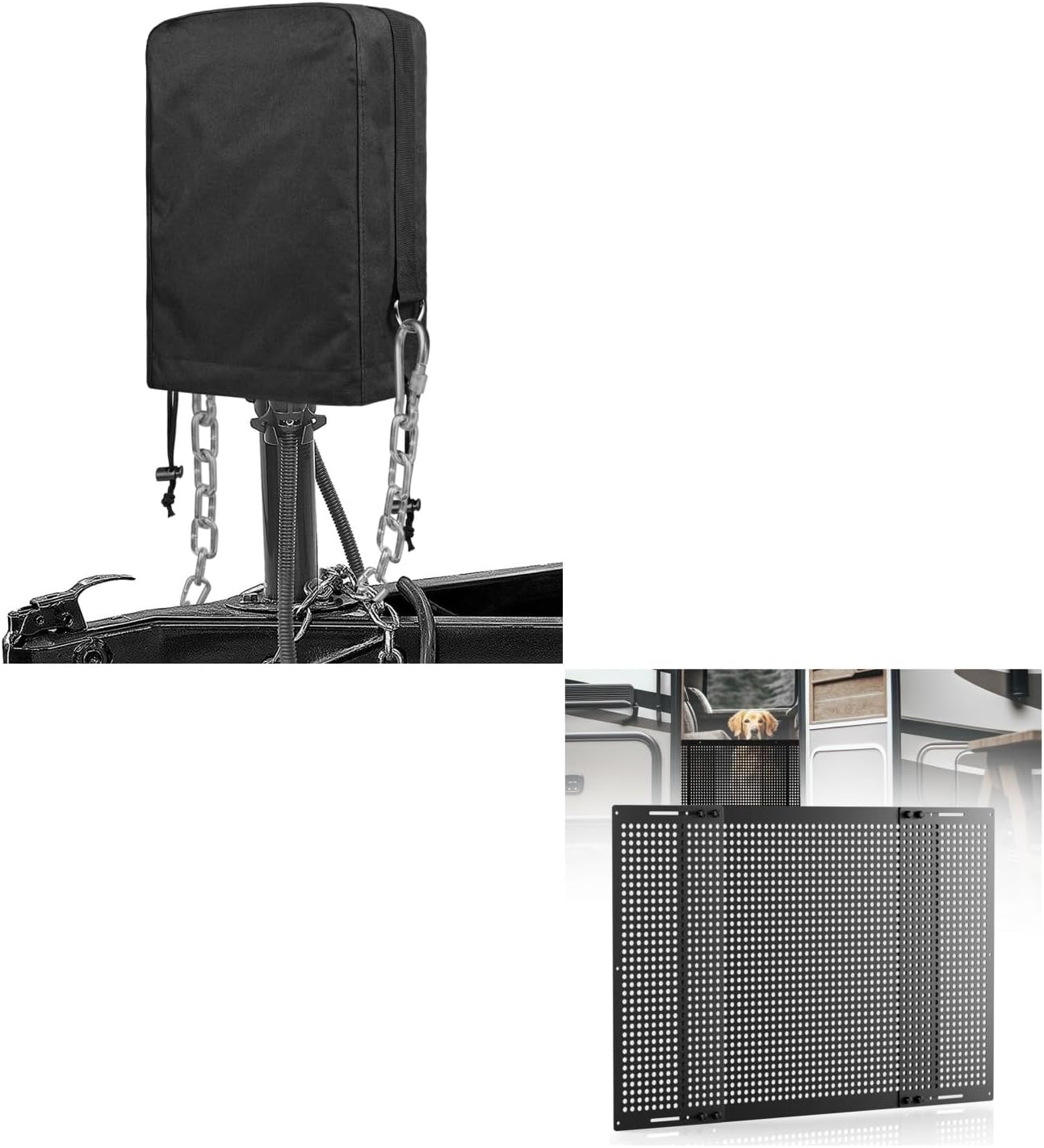 RV Electric Tongue Jack Cover + Premium Adjustable RV Entry Screen Door Grille