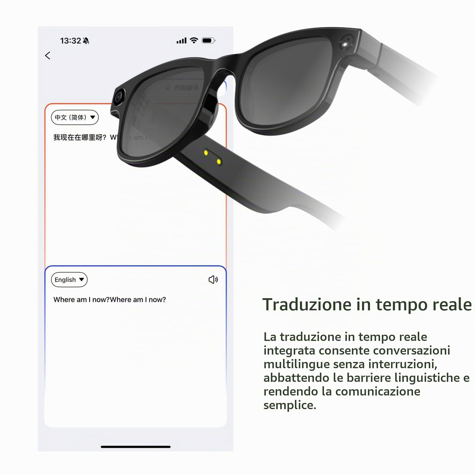 Bewinner AI Smart Glasses with Camera, 1080p HD Registrazione di Foto da 5 MP, Assistente Vocale, Chiamate Musicali Bluetooth, Anti-shake, Occhiali da Sole per i Lavori di Viaggio