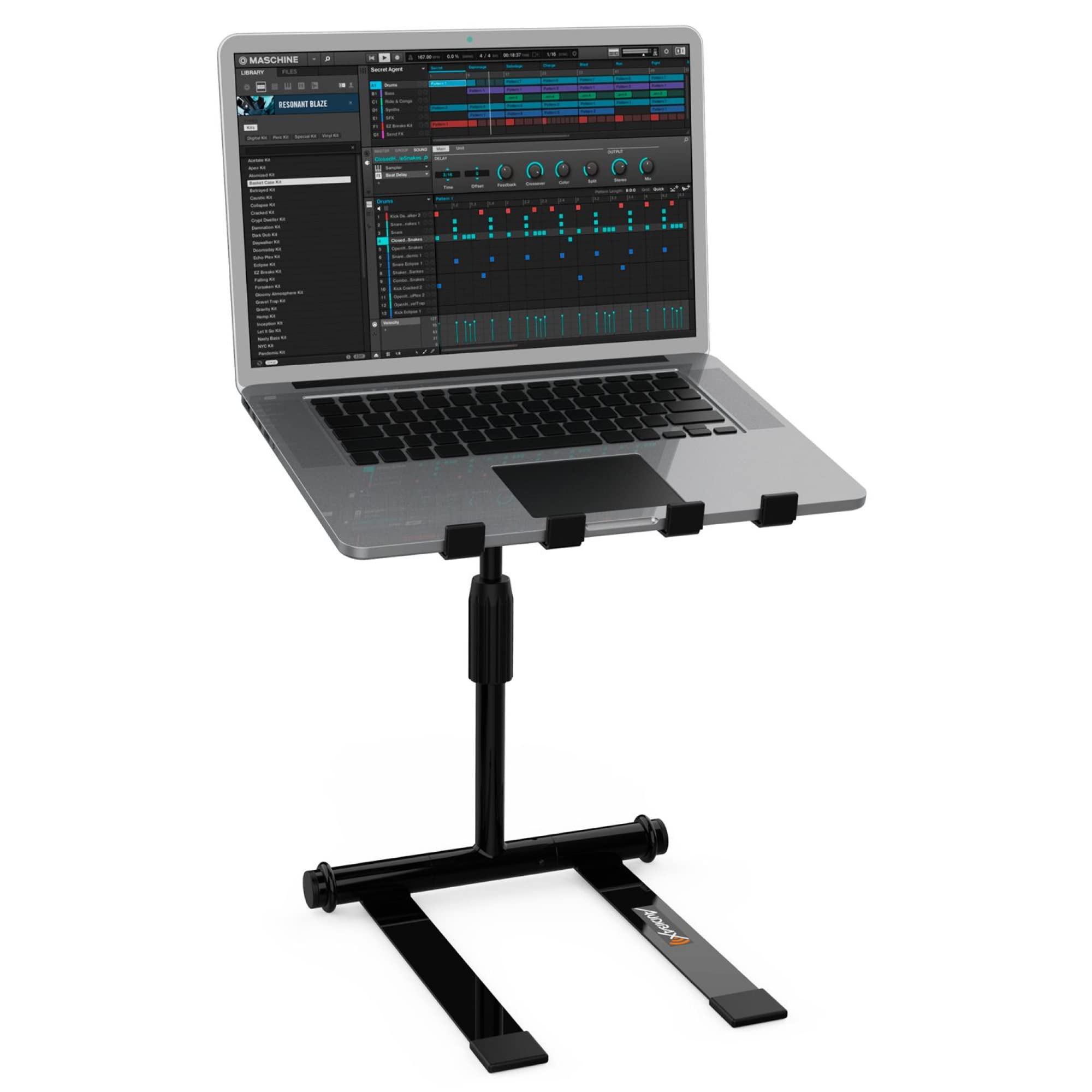 Audibax TOP-30 - Supporto per Laptop Stand per Computer Cabina DJ o di Studio - Regolabile in Altezza da 24.5 a 36 cm - Fodero Incluso - Supporto Portatile Pieghevole per DJ - Realizzato in Acciaio
