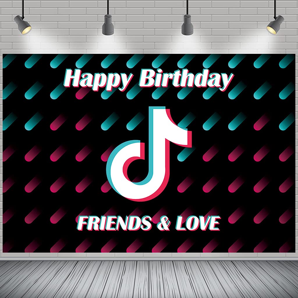 Dienalls TIK Tok Backdrop Party Decorations Supplies for Happy Birthday, Tiktok Trend Items Video Photographic Studio Backgrounds Photo Booth Props, Meteor Design Music Theme Tic TOC Banner