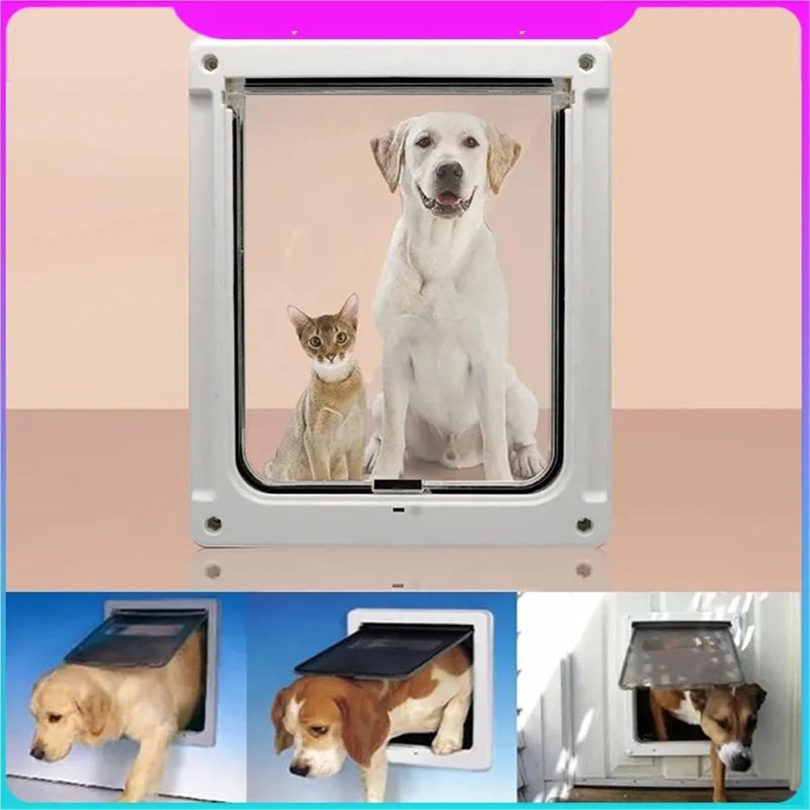 Gateras para Puertas Cerradura Inteligente for Puerta de Mascotas, Entrada/Salida Seguridad silenciosa for Gatos, Perros, Kit plástico ABS, Puertas mosquiteras(S 34x28cm White)