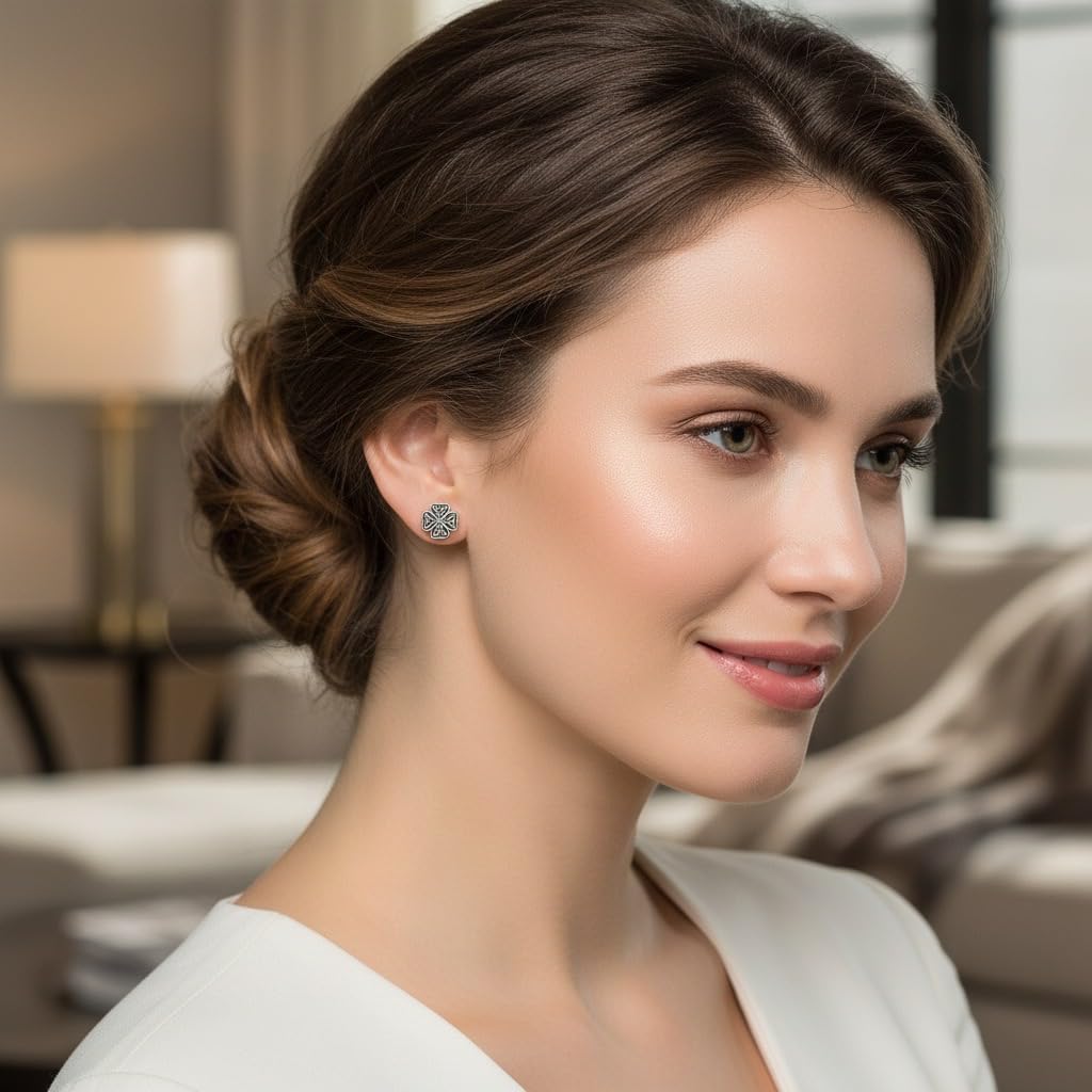ICYROSE 925 Sterling Silver Antique Finish 10mm 4 leaf Clover Infinity Celtic Knot Stud Earrings for Women (Nickel Free)