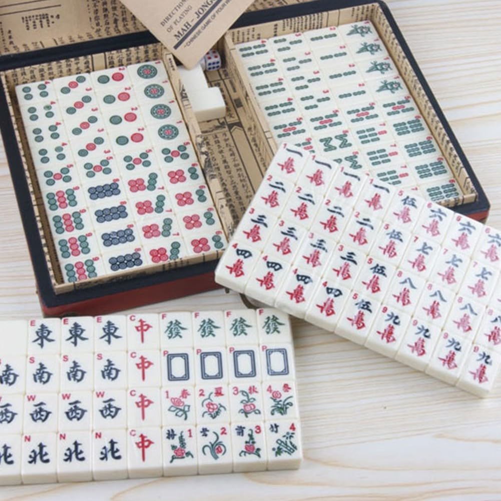Jeu pour mahjong Portatif 144 Tuiles Mélanine Boîte Jeu pour