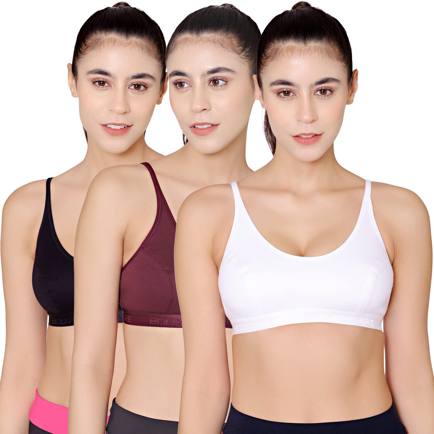 bodycare Pack of 3 Sports Bra in Brown-Black-White Color - E1608WIBW-picture-33