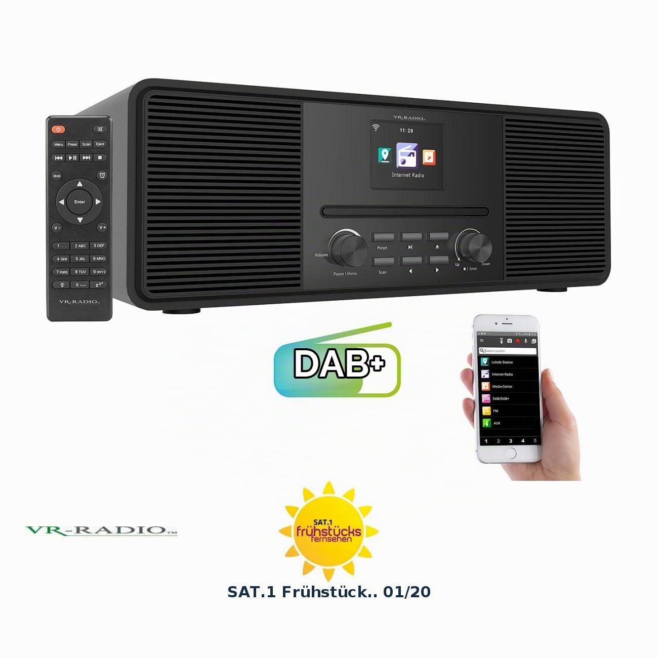 VR-Radio Digitalradio mit CD: Stereo-Internetradio mit CD-Player, DAB+/FM & Bluetooth, 40 W, schwarz (Digitalradio mit Player, Radio, Uhr)