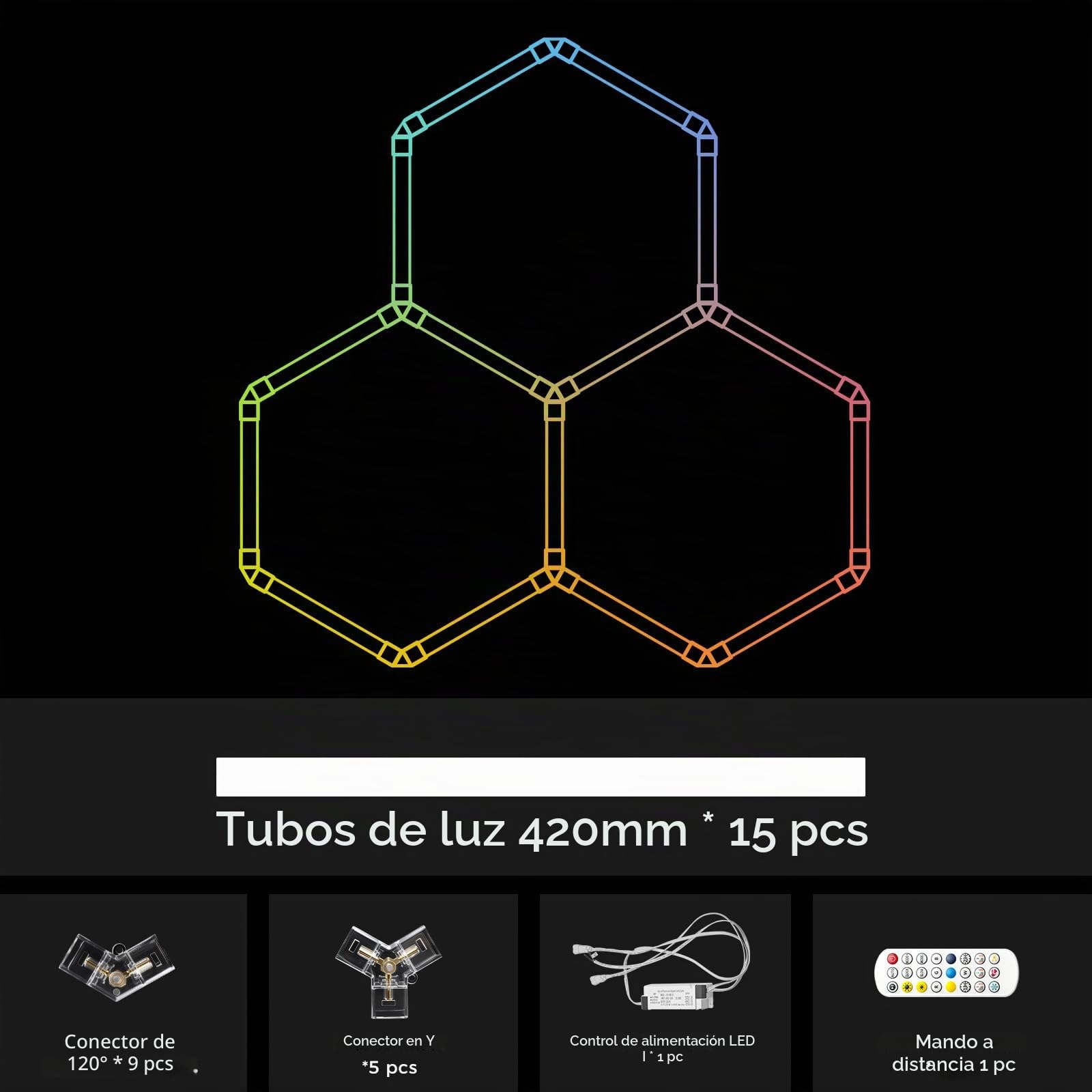 Iluminación LED RGB Hexagonal de 144W 3 Hex Lámpara de techo LED | Regulable conectable para GarajeTecho con Control Remoto/APP de Juegos, Fiestas y gimnasios, Salón de Belleza de automóviles