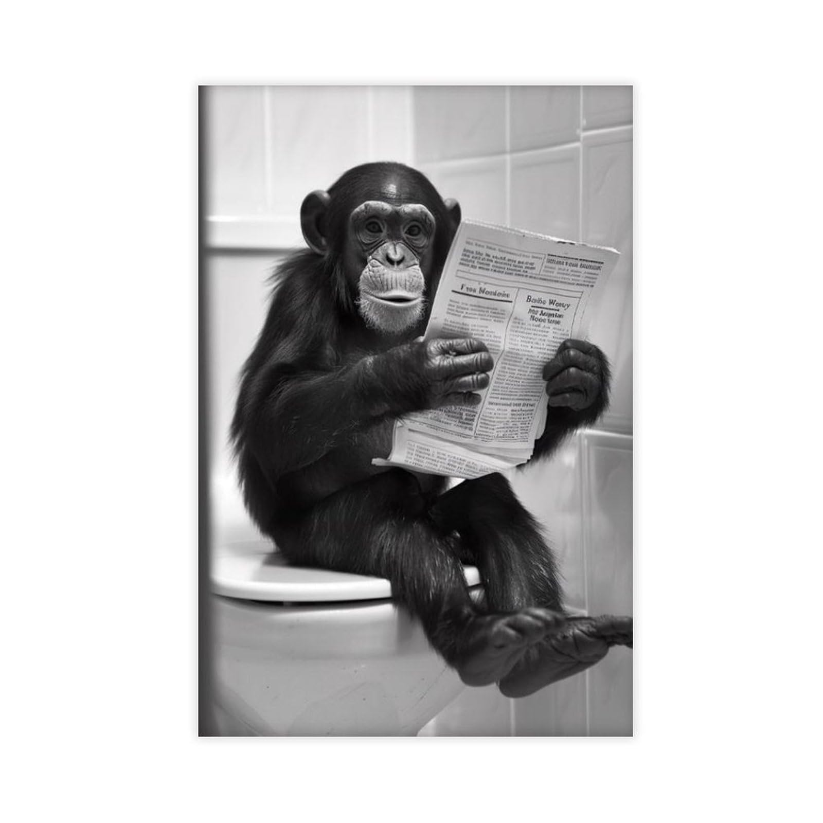 Bncedjk Monkey Sitting On The Toilet Reading A Newspaper Canvas Poster Wall Art Print Picture Paintings 12X18inch(30X45cm)