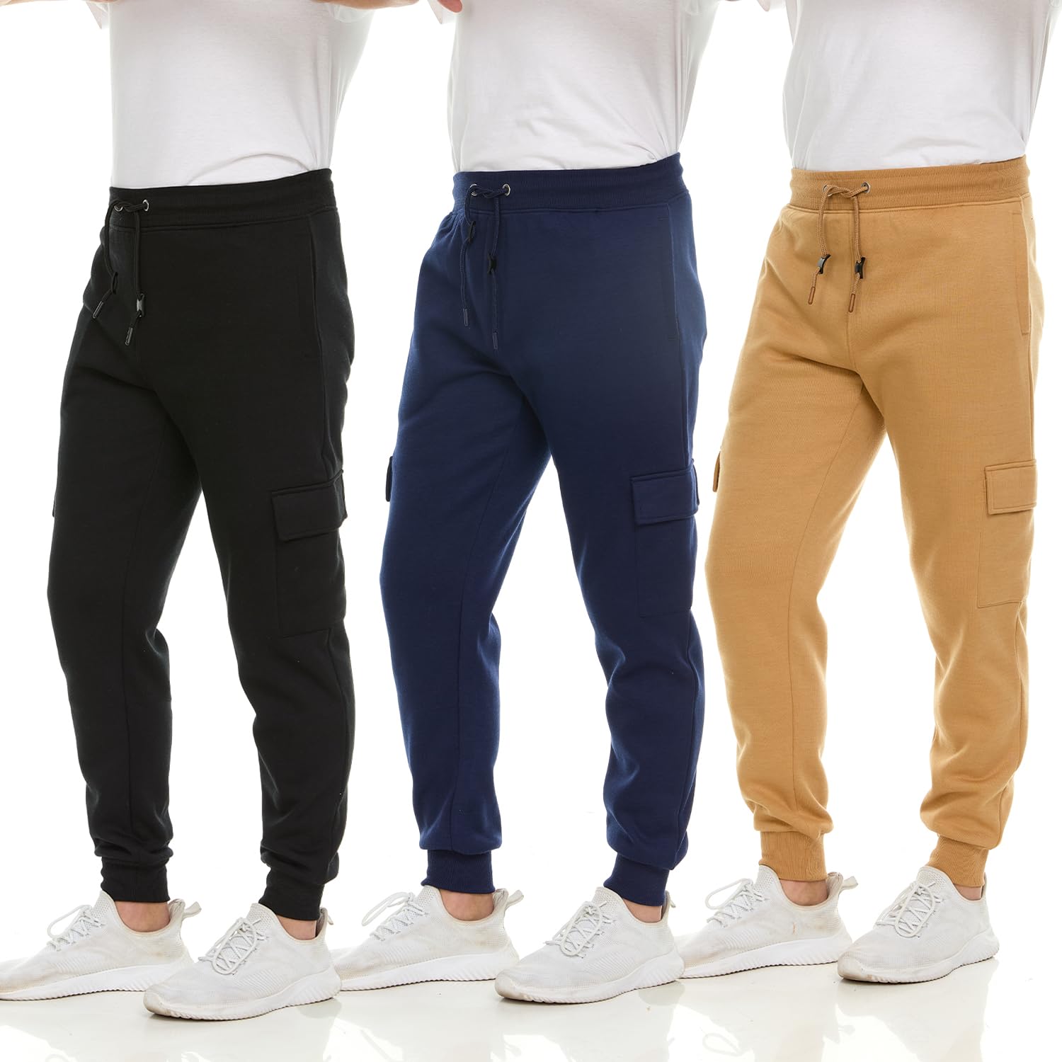 3 Pack: Men's Fleece Cargo Jogger Active Athletic Sweatpants with Pockets, Set a, 3X-Large
