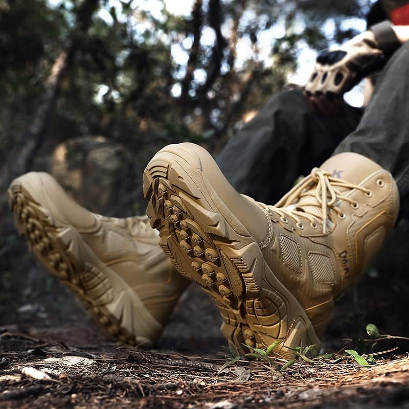 Miniatura 6 de IUBEIBEI Men's Military Tactical Work Boots Side Zipper Leather Motorcycle Combat Boots Desert Combat Men Outdoor Boots for Hiking Climbing