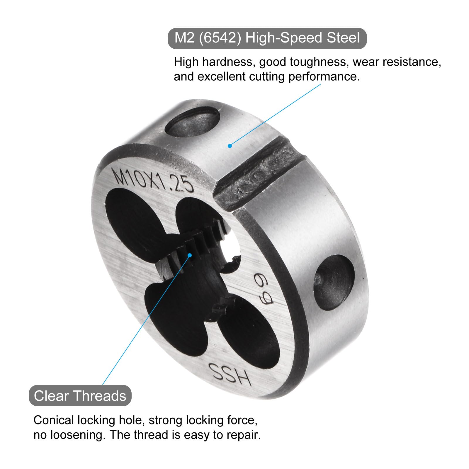 Filiera Metrica M10 X 1.25 - Per Filettatura Manuale In Acciaio, Diametro 30 Mm - Foto 8