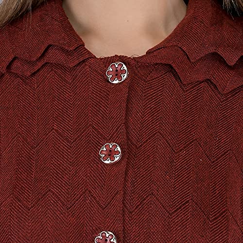Image of LADY WILLINGTON Women Woolen Double Collar Daffodil Fabric Cardigan Winter Wear Pure Wool Cardigan for Women Free Size Long Cotty Warm Cardigans with Side Pockets