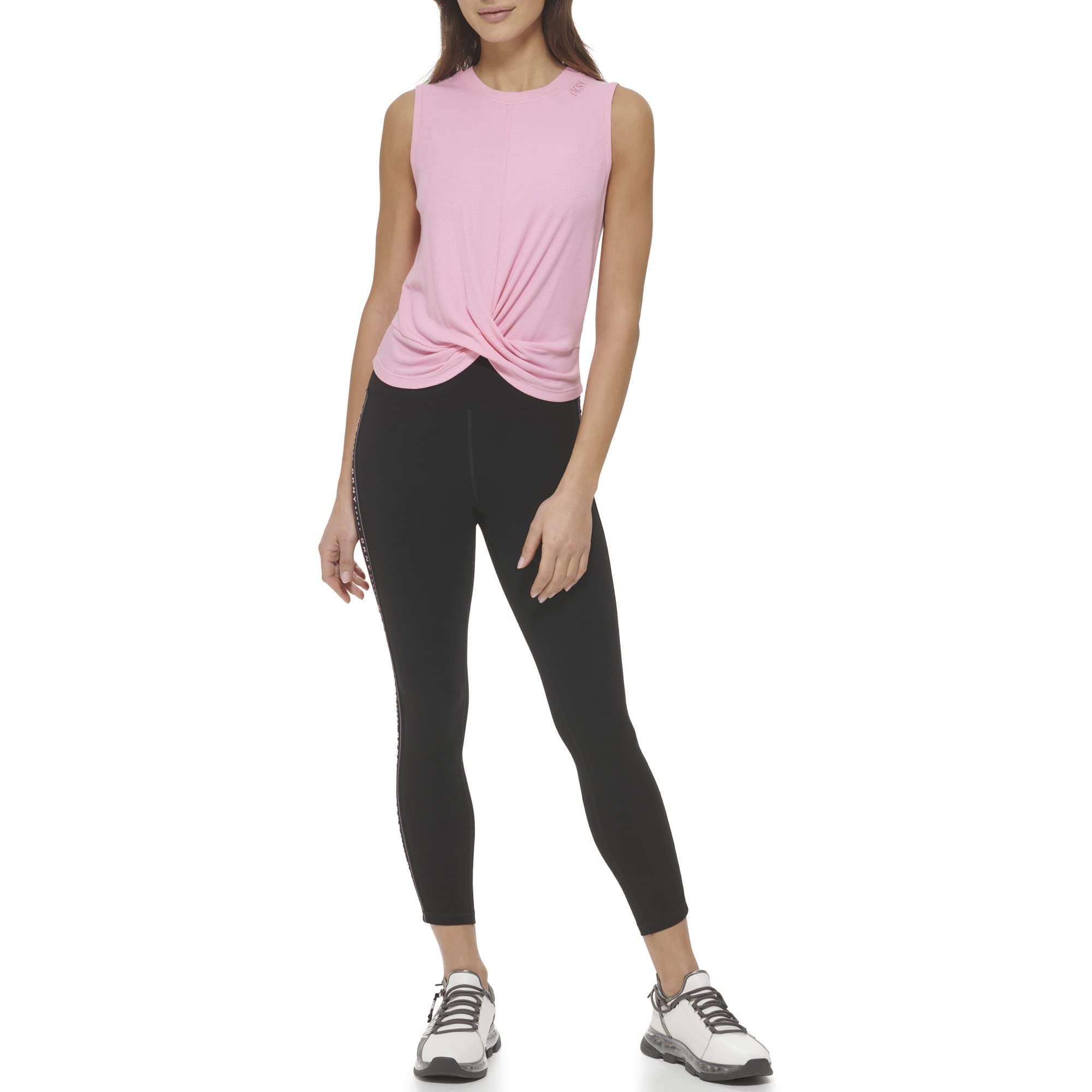 Dkny Women's Bubblegum Twist Front Crew Neck Tank Top Shirt, S