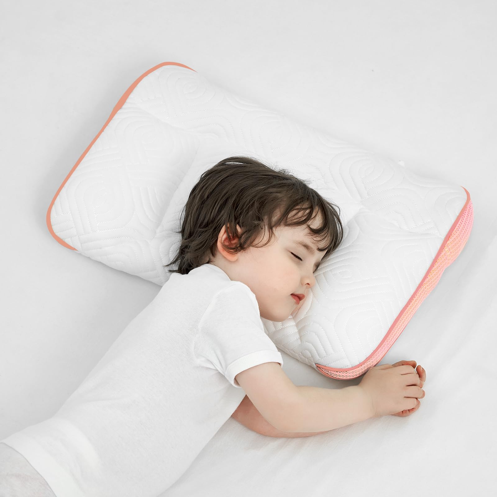 Photo 1 of RESTIRY Toddler Pillow 2-6 Year Old,PP Cotton Kids Pillow for Sleeping,Partially Filled PE Hose,Supports Cervical Vertebrae,Kids Pillow for Side Sleeper, Sleeping on The Back, Traveling (Pink)