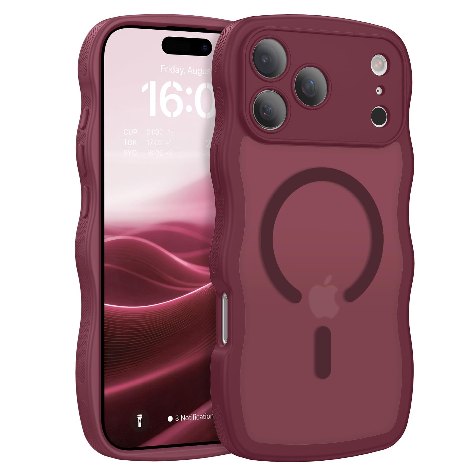 BENTOBEN Magnetic for iPhone 17 Pro Max Case, Cute Wavy [Full Camera Protection][Compatible with MagSafe] Matte Anti-Slip Bumper Women Men Boys Protective Cover for 17 ProMax 6.9",Burgundy Red