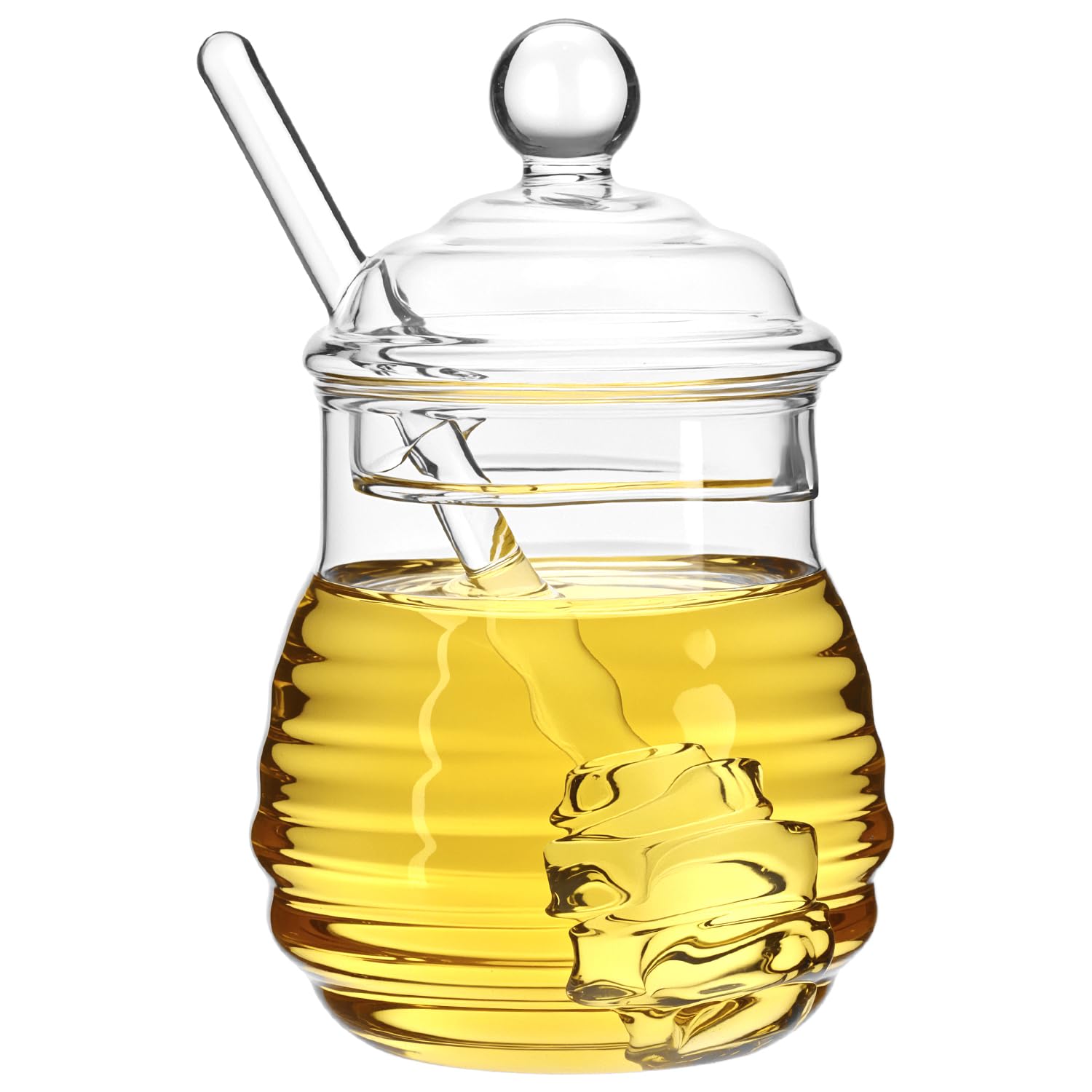 QWORK® 300ml Glass Honey Jar with Spoon and Lid, Honey Pot & Dipper, for Home Kitchen Party