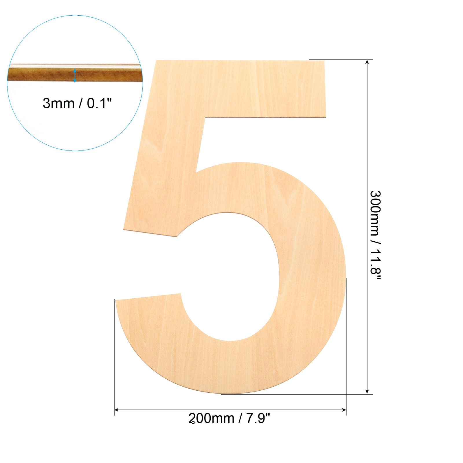 PATIKIL 12 Inch Wooden Number, Blank Wood Number 5 Shape Cutout Paintable Unfinished Numbers Sign for Wall Decor Home Decor - Image 2