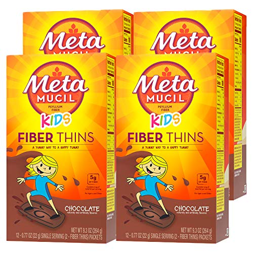 Metamucil Kids Fiber Thins, Chocolate Flavored Dietary Fiber Supplement Snack with Psyllium Husk, 12 Servings (Pack of 4)