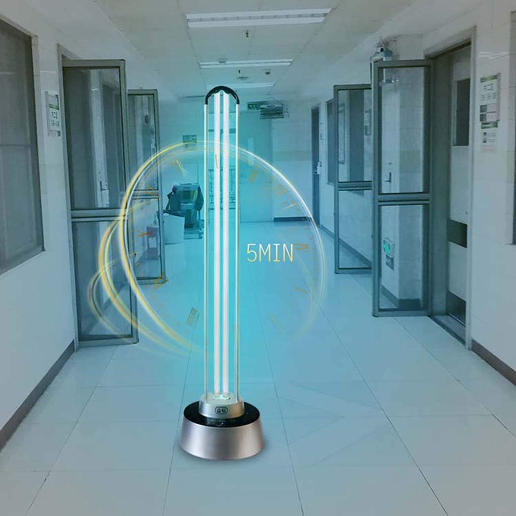 Lámpara germicida UV 150W con Control Remoto, Lámpara de desinfección móvil con ozono | Inicio Jardín de Infantes Desodorante y ácaro Púrpura Esterilización de eficacia Alta y Ligera 99.9%-Silv