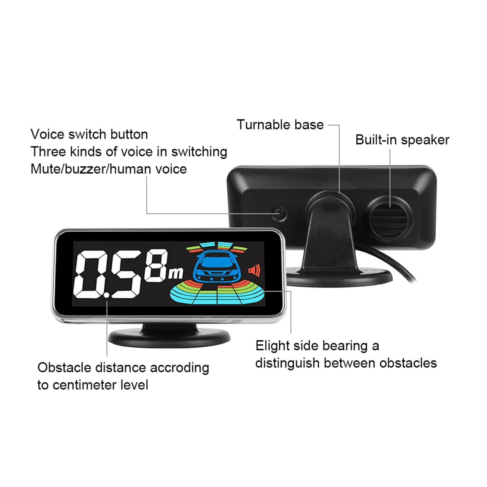 NOCHE Capteur De Recul Rétro-éclairage Parktronic Multiple Radar Kit Capteurs Stationnement Système D'affichage À LED Moniteur Secours Détecteur Assistant (Couleur : Balck 4 sensors)