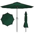 10Ft Patio Umbrella - 8 Sturdy Ribs Outdoor Table Umbrella with Crank Lift & Push Button Tilt - Market Umbrella for Pool, Deck, Yard, Garden - Dark Green