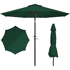 10Ft Patio Umbrella - 8 Sturdy Ribs Outdoor Table Umbrella with Crank Lift & Push Button Tilt - Market Umbrella for Pool, Deck, Yard, Garden - Dark Green