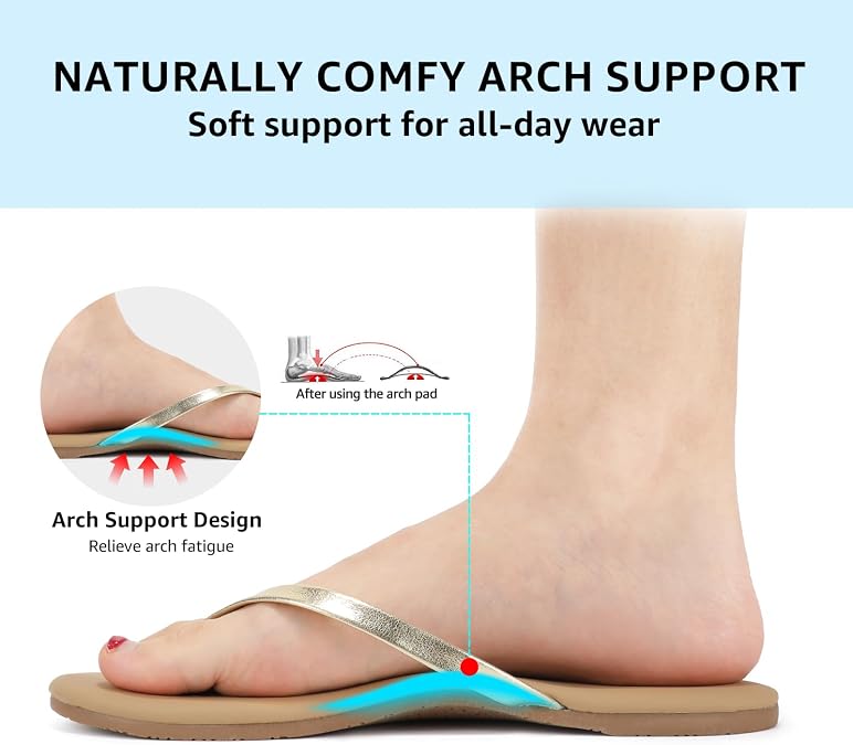 STQ Womens Flip Flops with Arch Support Comfortable Flat Thong Sandals