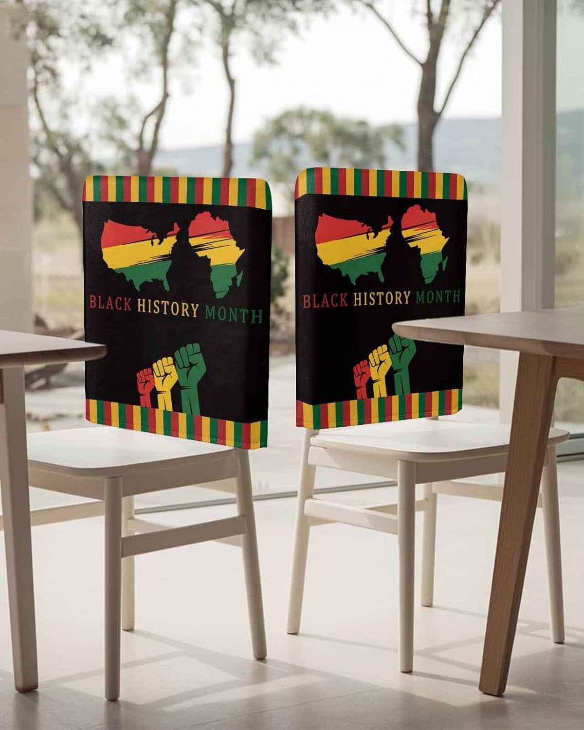 Dining Room Chair Covers Back Slipcover Set of 4, American Juneteenth Map Red Green and Yellow Stripes Stretch Chair Protector for Kitchen Hotel Home Decor Removable Washable Chair Slipcover