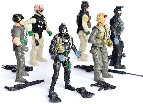 Miniatura 6 de Figuras de acción del ejército de 4 pulgadas para hombre, 6 piezas coleccionables de fuerzas especiales con armas, regalo de Navidad (estilo B)
