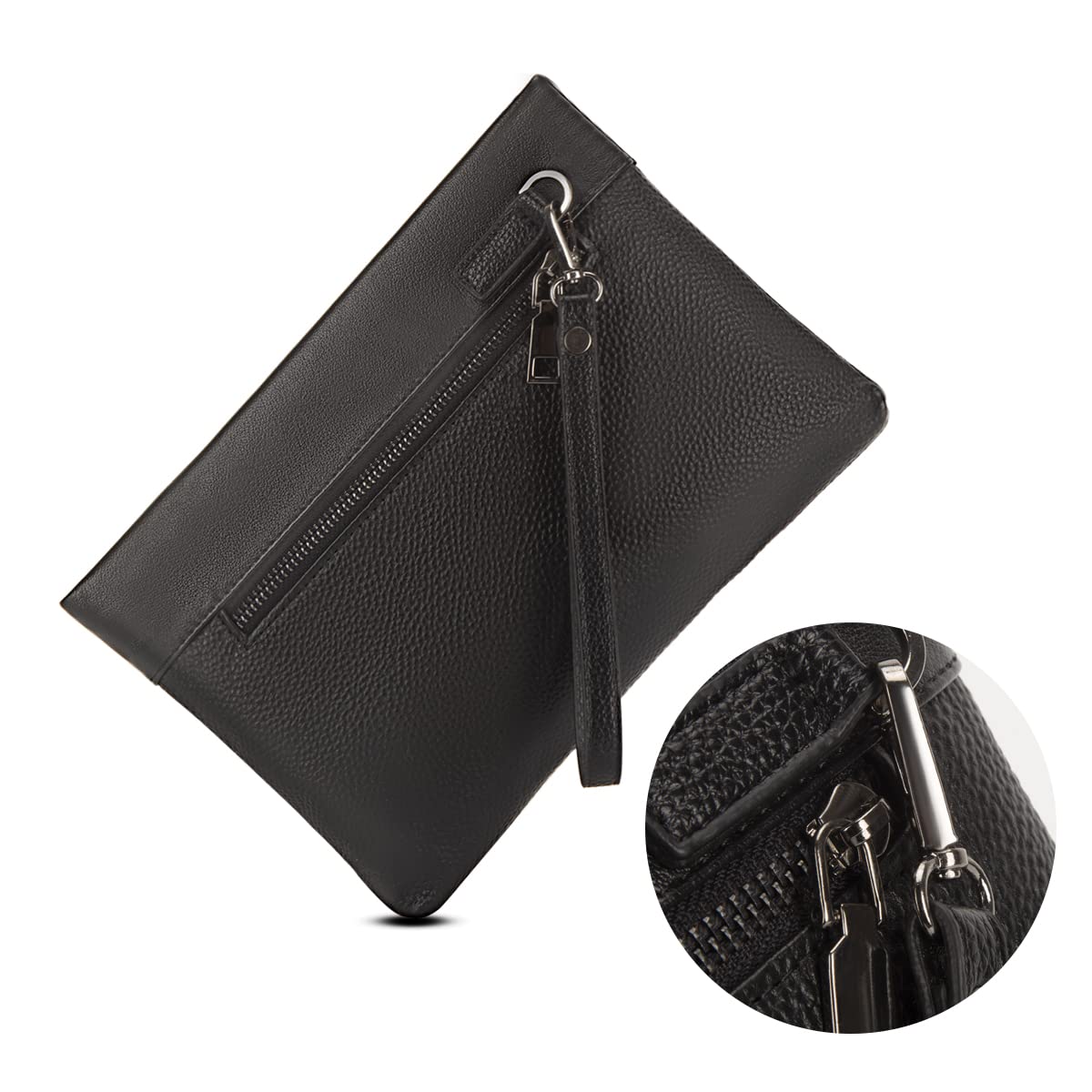 Leathario Pochette da Polso in Vera Pelle per Uomo, Borsello a Mano, Borsa Piccolo Causale, Grande Capacità per Ufficio Lavoro Conferenza Viaggio