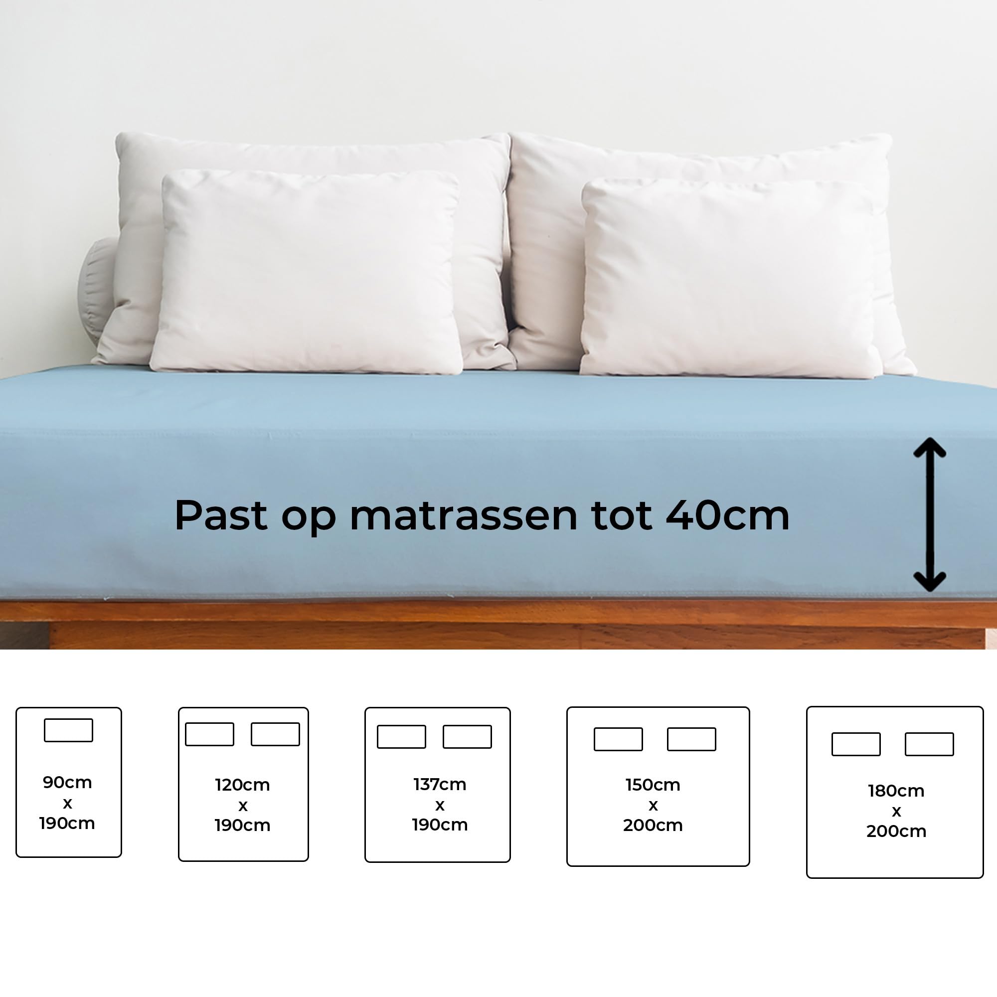 Lenzuolo con angoli 180x200cm – Altezza del bordo 40cm – In microfibra di poliestere spazzolato – Adatto per letti boxspring – Si adatta a materassi fino a 40cm – Certificato OEKO-TEX, Azzurro chiaro